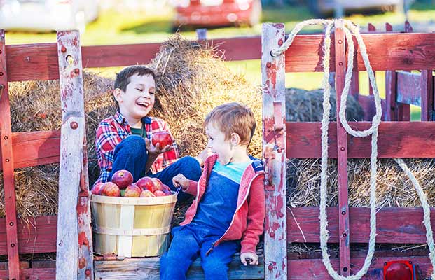 Kinder nach der Apfelernte